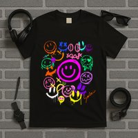 Smile Face Emoticons Fun Vivid Graffiti Smileys Graphic T-Shirt