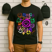Smile Face Emoticons Fun Vivid Graffiti Smileys Graphic T-Shirt