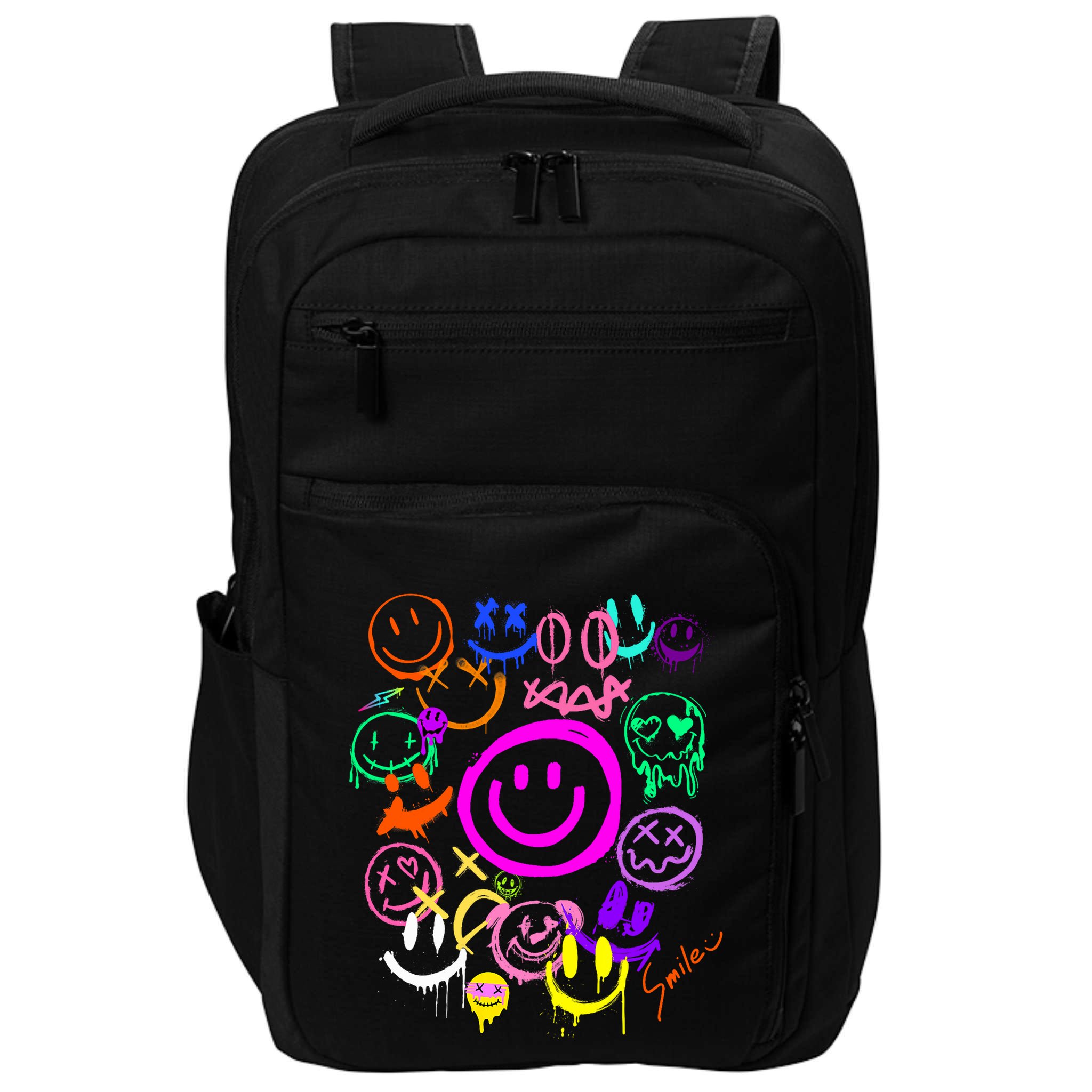 Smile Face Emoticons Fun Vivid Graffiti Smileys Graphic Impact Tech Backpack