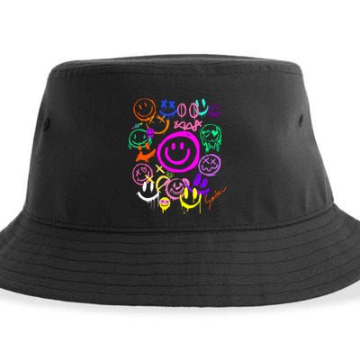 Smile Face Emoticons Fun Vivid Graffiti Smileys Graphic Sustainable Bucket Hat