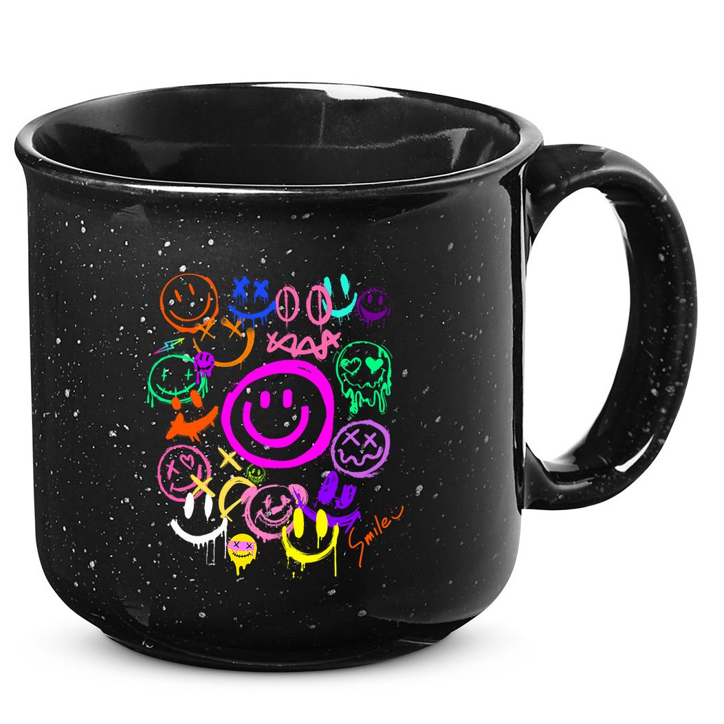 Smile Face Emoticons Fun Vivid Graffiti Smileys Graphic 15oz Campfire Ceramic Mug
