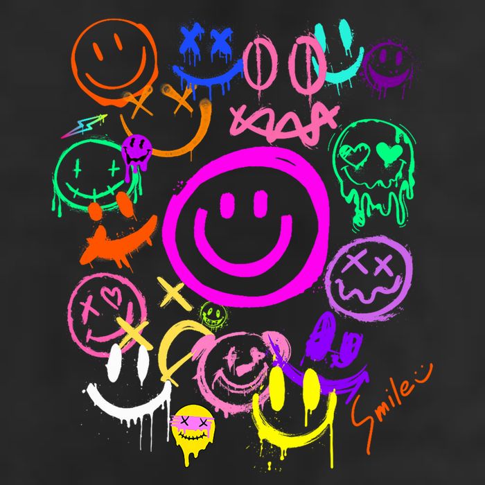 Smile Face Emoticons Fun Vivid Graffiti Smileys Graphic Beanie