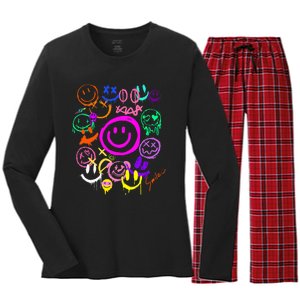 Smile Face Emoticons Fun Vivid Graffiti Smileys Graphic Women's Long Sleeve Flannel Pajama Set 