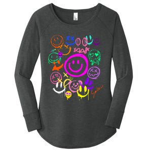 Smile Face Emoticons Fun Vivid Graffiti Smileys Graphic Women's Perfect Tri Tunic Long Sleeve Shirt