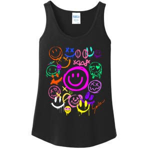 Smile Face Emoticons Fun Vivid Graffiti Smileys Graphic Ladies Essential Tank