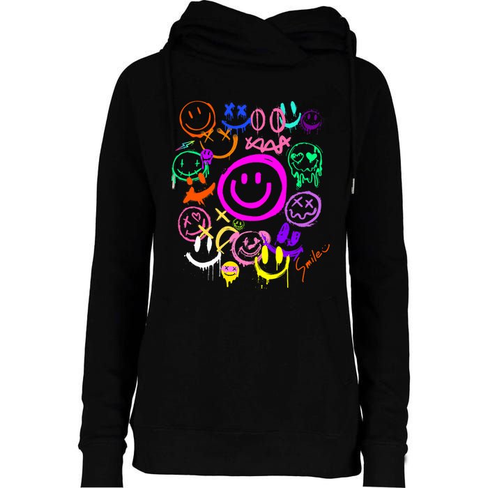 Smile Face Emoticons Fun Vivid Graffiti Smileys Graphic Womens Funnel Neck Pullover Hood