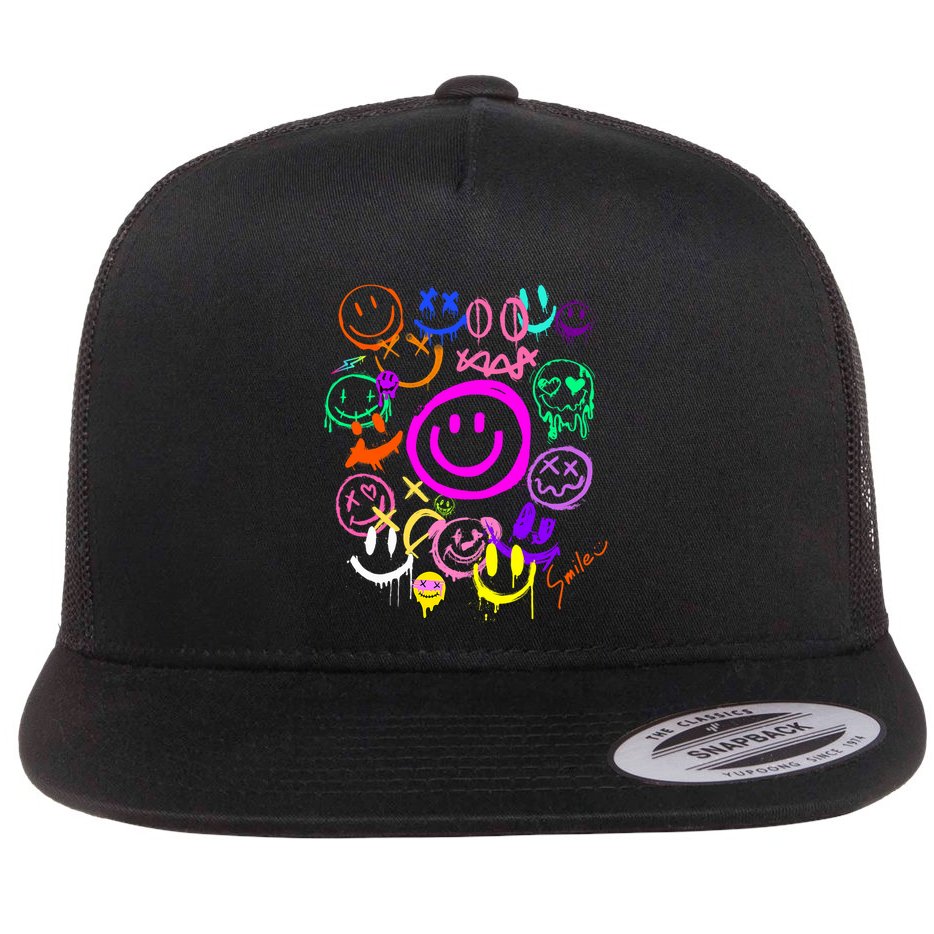Smile Face Emoticons Fun Vivid Graffiti Smileys Graphic Flat Bill Trucker Hat