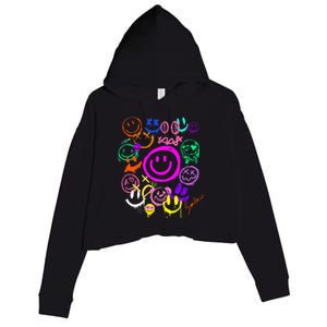 Smile Face Emoticons Fun Vivid Graffiti Smileys Graphic Crop Fleece Hoodie