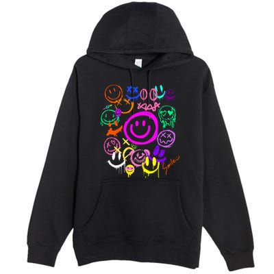 Smile Face Emoticons Fun Vivid Graffiti Smileys Graphic Premium Pullover Hoodie