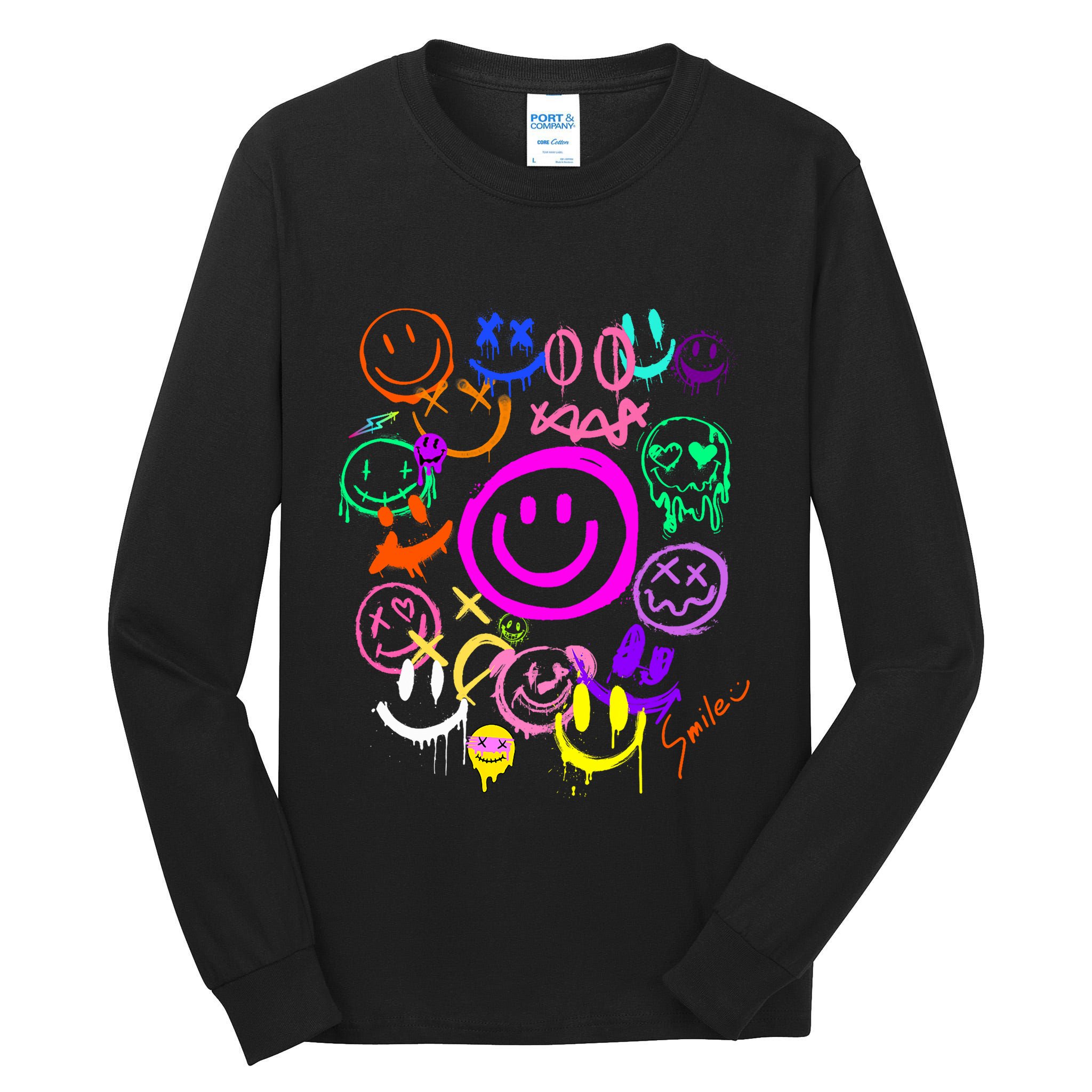 Smile Face Emoticons Fun Vivid Graffiti Smileys Graphic Tall Long Sleeve T-Shirt