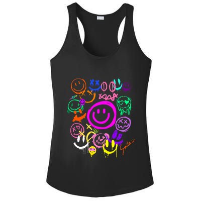 Smile Face Emoticons Fun Vivid Graffiti Smileys Graphic Ladies PosiCharge Competitor Racerback Tank