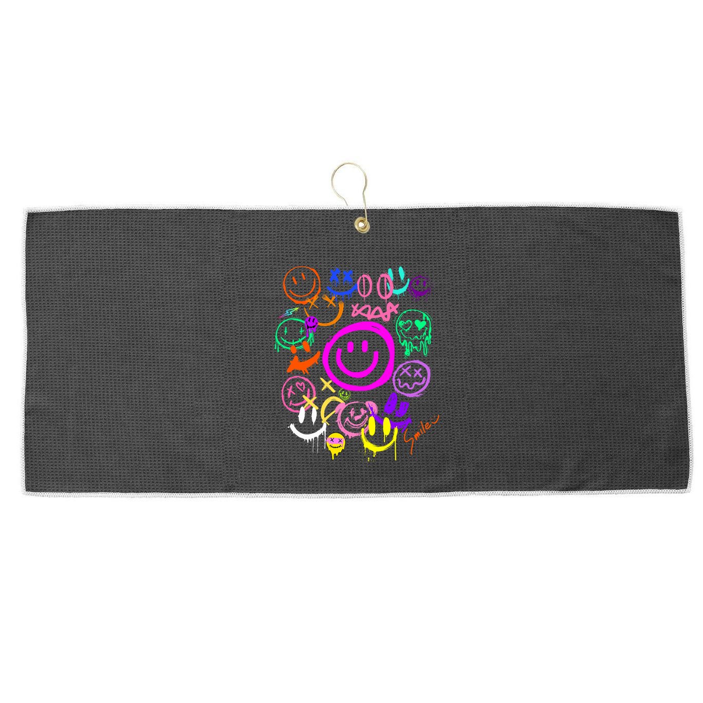 Smile Face Emoticons Fun Vivid Graffiti Smileys Graphic Large Microfiber Waffle Golf Towel