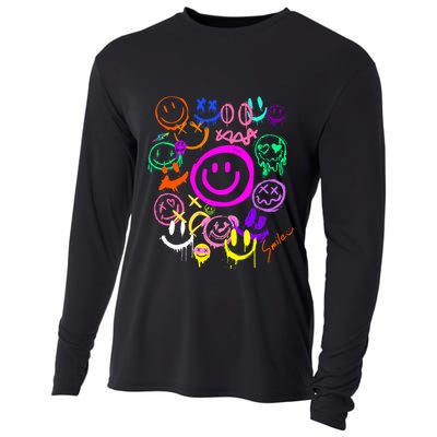 Smile Face Emoticons Fun Vivid Graffiti Smileys Graphic Cooling Performance Long Sleeve Crew