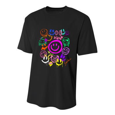 Smile Face Emoticons Fun Vivid Graffiti Smileys Graphic Youth Performance Sprint T-Shirt