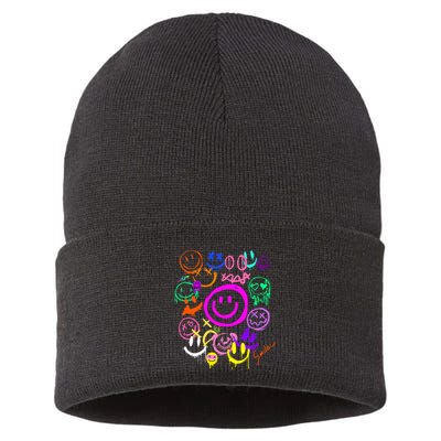 Smile Face Emoticons Fun Vivid Graffiti Smileys Graphic Sustainable Knit Beanie