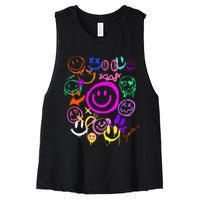 Smile Face Emoticons Fun Vivid Graffiti Smileys Graphic Women's Racerback Cropped Tank