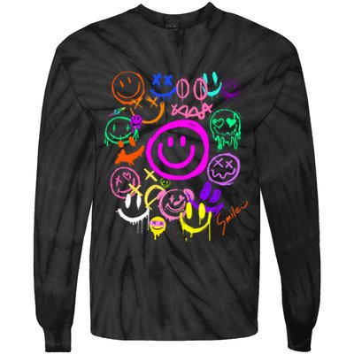 Smile Face Emoticons Fun Vivid Graffiti Smileys Graphic Tie-Dye Long Sleeve Shirt