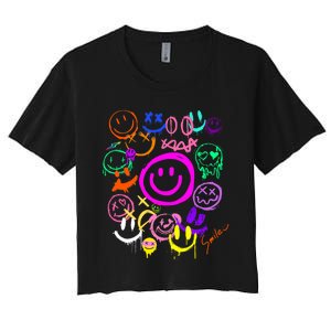 Smile Face Emoticons Fun Vivid Graffiti Smileys Graphic Women's Crop Top Tee