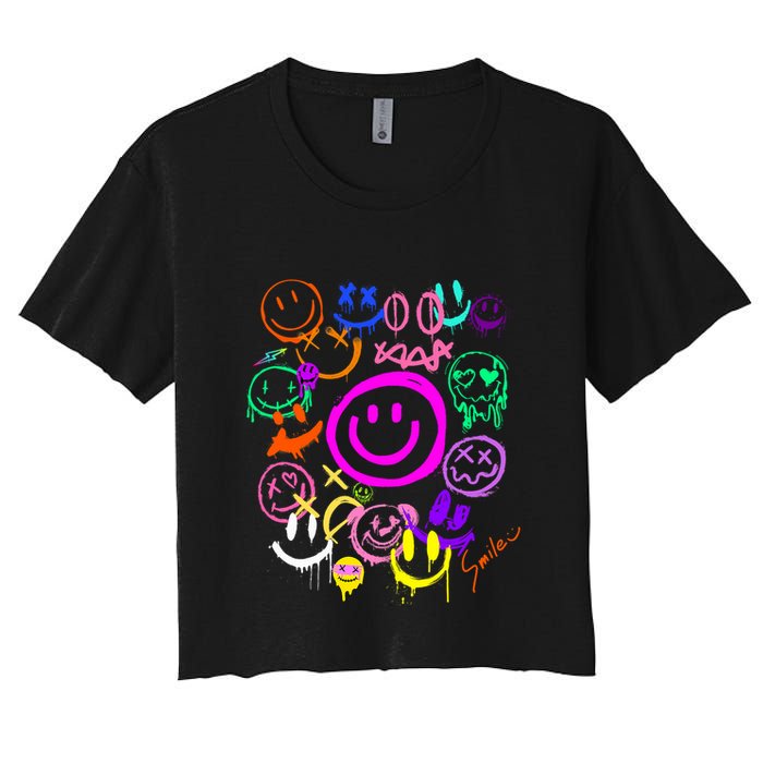 Smile Face Emoticons Fun Vivid Graffiti Smileys Graphic Women's Crop Top Tee