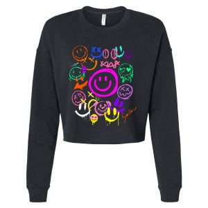 Smile Face Emoticons Fun Vivid Graffiti Smileys Graphic Cropped Pullover Crew