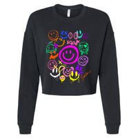 Smile Face Emoticons Fun Vivid Graffiti Smileys Graphic Cropped Pullover Crew