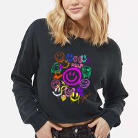 Smile Face Emoticons Fun Vivid Graffiti Smileys Graphic Cropped Pullover Crew