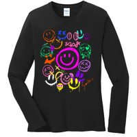 Smile Face Emoticons Fun Vivid Graffiti Smileys Graphic Ladies Long Sleeve Shirt