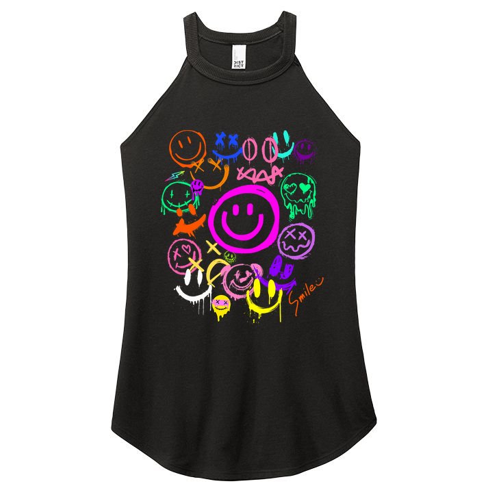 Smile Face Emoticons Fun Vivid Graffiti Smileys Graphic Women's Perfect Tri Rocker Tank