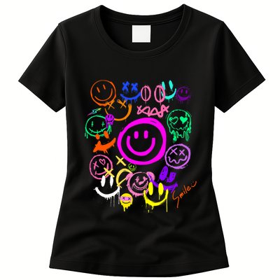 Smile Face Emoticons Fun Vivid Graffiti Smileys Graphic Womens T-Shirt