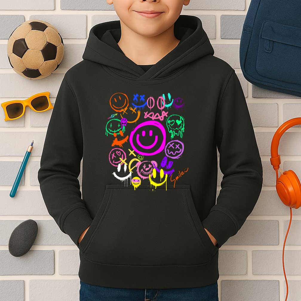 Smile Face Emoticons Fun Vivid Graffiti Smileys Graphic Kids Hoodie
