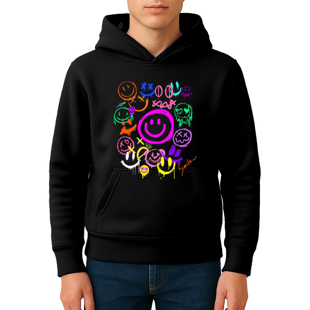Smile Face Emoticons Fun Vivid Graffiti Smileys Graphic Kids Hoodie