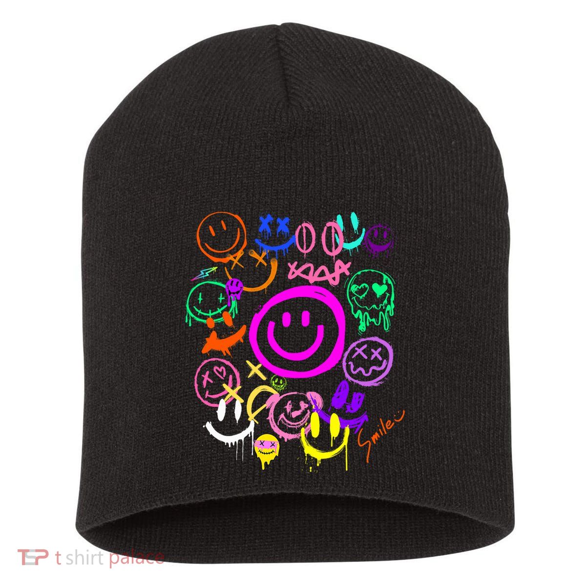 Smile Face Emoticons Fun Vivid Graffiti Smileys Graphic Short Acrylic Beanie