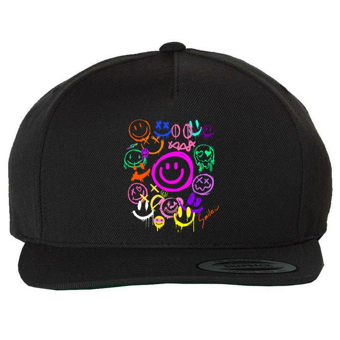Smile Face Emoticons Fun Vivid Graffiti Smileys Graphic Wool Snapback Cap