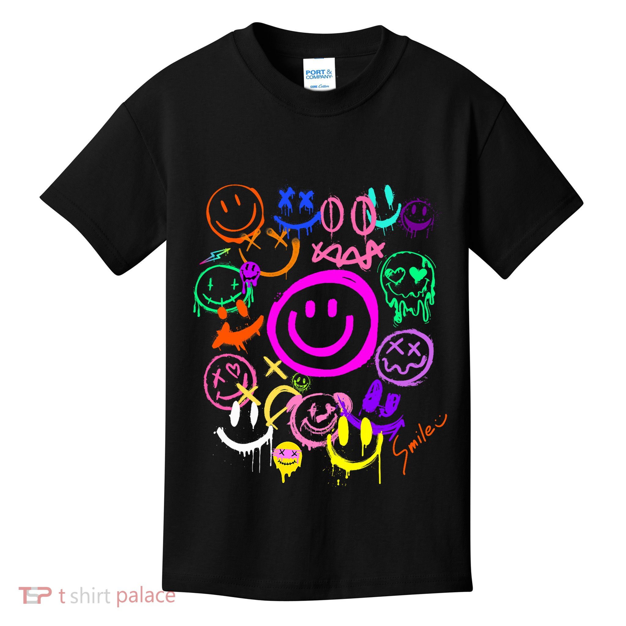 Smile Face Emoticons Fun Vivid Graffiti Smileys Graphic Kids T-Shirt