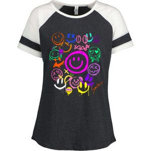 Smile Face Emoticons Fun Vivid Graffiti Smileys Graphic Enza Ladies Jersey Colorblock Tee