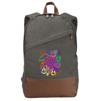 Smile Face Emoticons Fun Vivid Graffiti Smileys Graphic Cotton Canvas Backpack