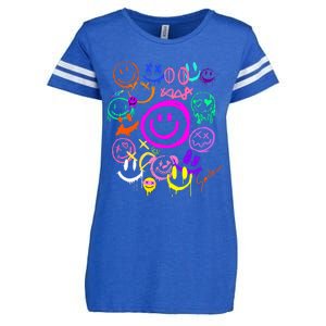 Smile Face Emoticons Fun Vivid Graffiti Smileys Graphic Enza Ladies Jersey Football T-Shirt