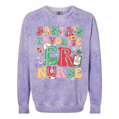 SantaS Favorite Er Nurse Xmas Light Santa Hat Christmas Gift Colorblast Crewneck Sweatshirt