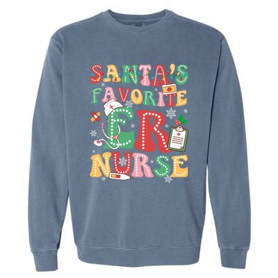 SantaS Favorite Er Nurse Xmas Light Santa Hat Christmas Gift Garment-Dyed Sweatshirt