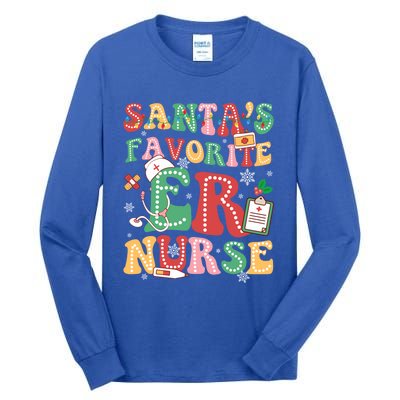 SantaS Favorite Er Nurse Xmas Light Santa Hat Christmas Gift Tall Long Sleeve T-Shirt