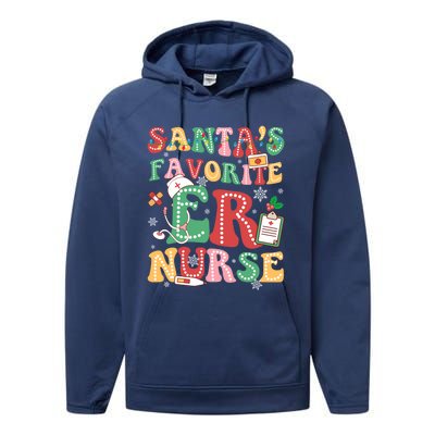 SantaS Favorite Er Nurse Xmas Light Santa Hat Christmas Gift Performance Fleece Hoodie