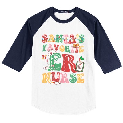 SantaS Favorite Er Nurse Xmas Light Santa Hat Christmas Gift Baseball Sleeve Shirt