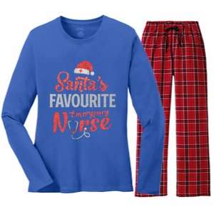 Santas Favorite Emergency Nurse Er Nursing Christmas Funny Gift Women's Long Sleeve Flannel Pajama Set 