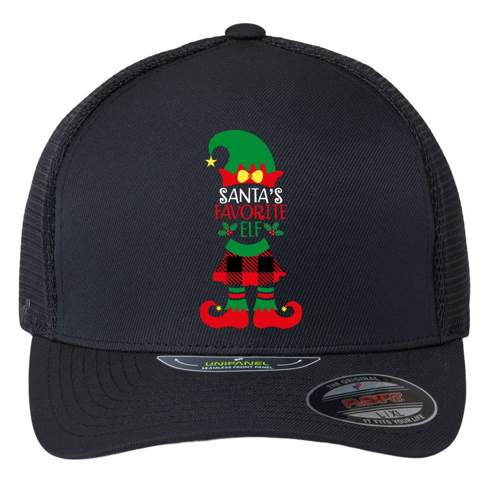 Santa's Favorite Elf Cute Christmas Holiday Flexfit Unipanel Trucker Cap