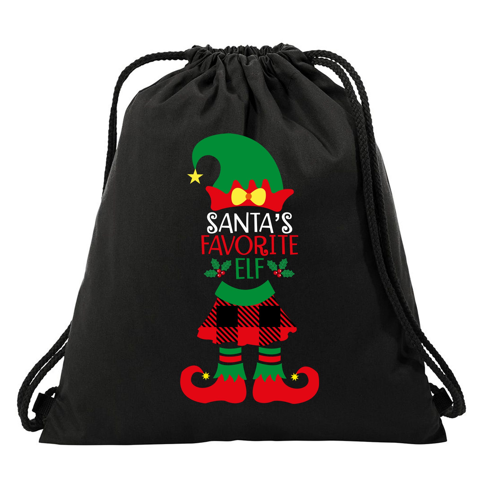 Santa's Favorite Elf Cute Christmas Holiday Drawstring Bag