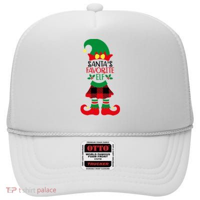 Santa's Favorite Elf Cute Christmas Holiday High Crown Mesh Back Trucker Hat