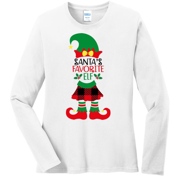 Santa's Favorite Elf Cute Christmas Holiday Ladies Long Sleeve Shirt