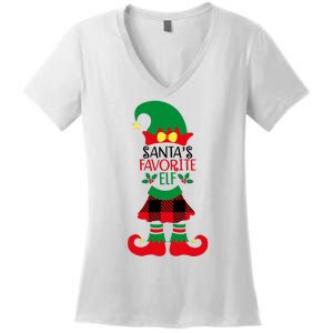 Santa's Favorite Elf Cute Christmas Holiday Women's V-Neck T-Shirt