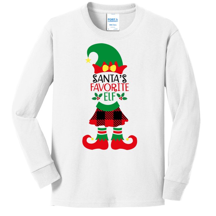 Santa's Favorite Elf Cute Christmas Holiday Kids Long Sleeve Shirt