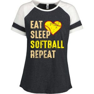 Softball Funny Eat Sleep Softball Repeat Girl Softball Enza Ladies Jersey Colorblock Tee